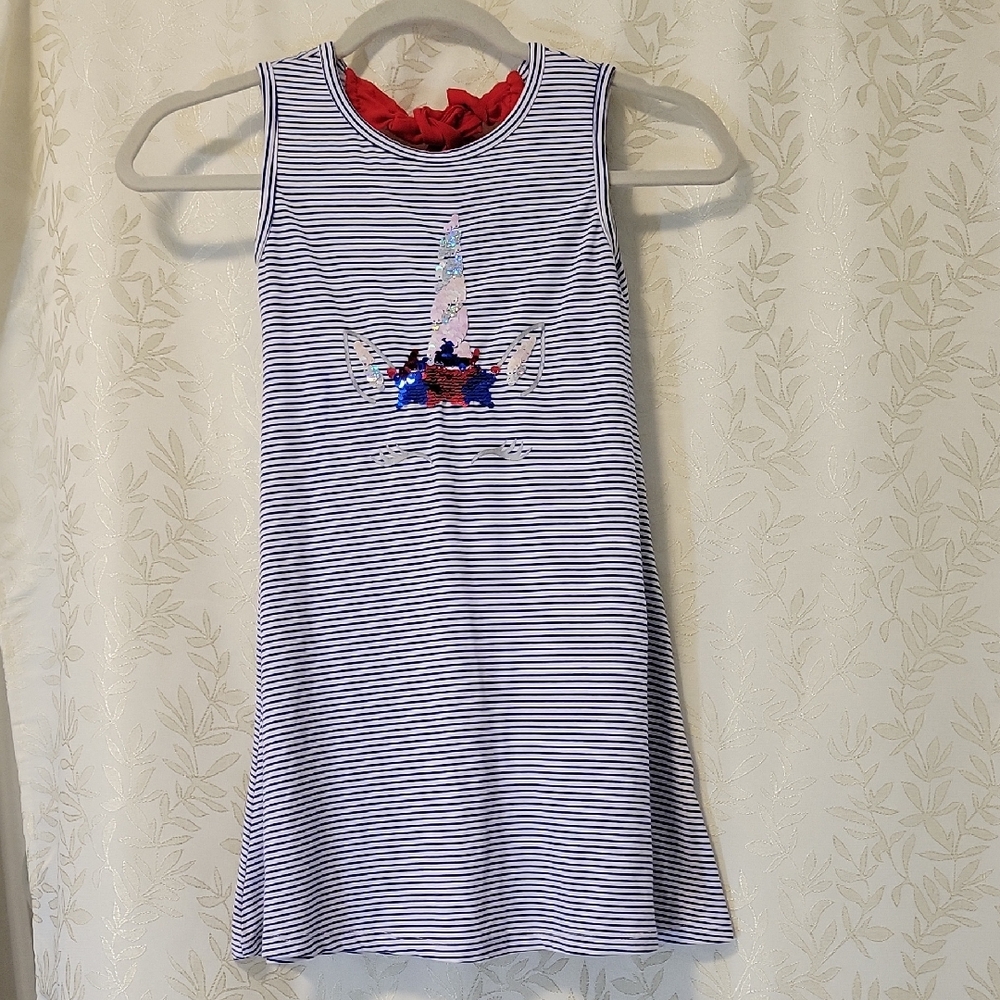 Navy Striped Kids Dress with Sequin Design